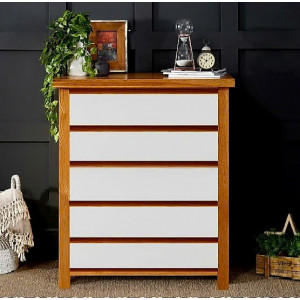 Oak 01 : Tủ 5 Ngăn Kéo Gỗ Sồi ( Tự Nhiên + Trắng )